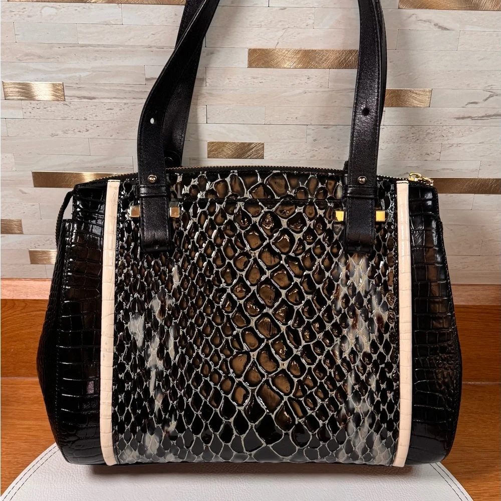Brahmin Alice Satchel Black Carlisle Snake Embossed Leather Purse Small